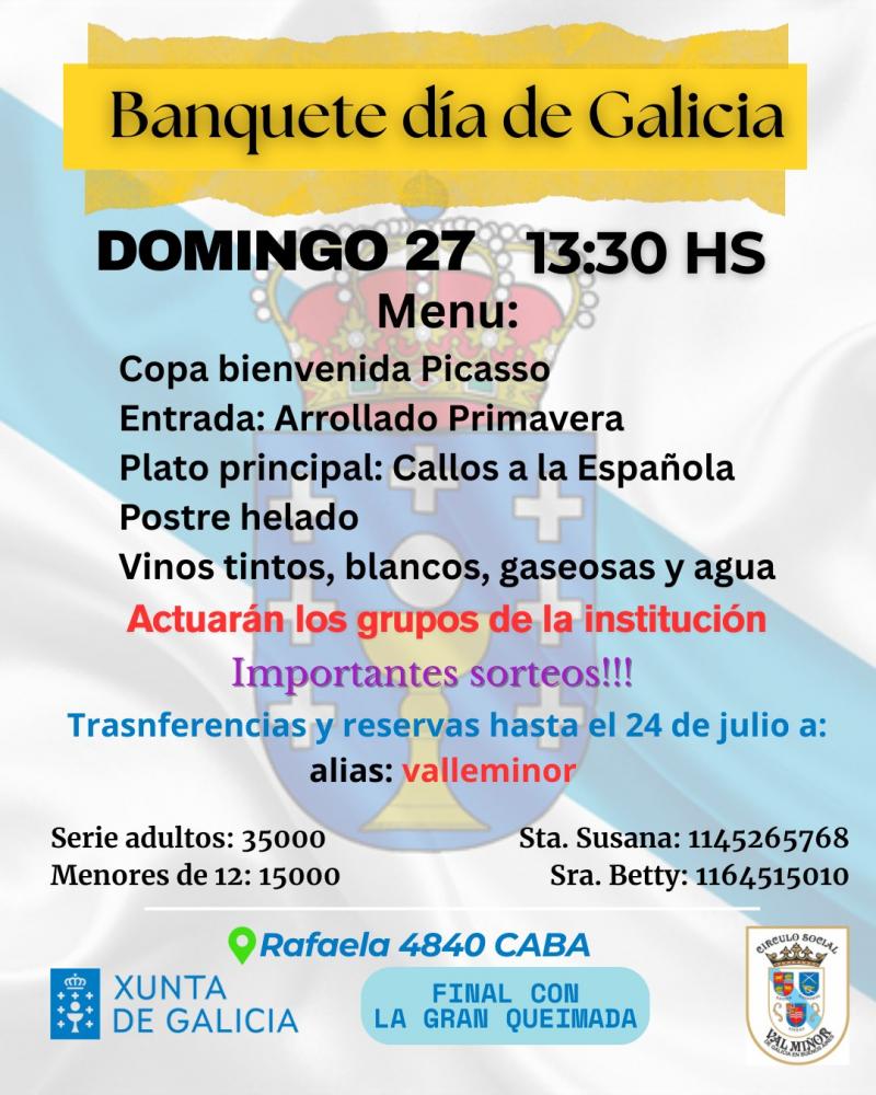 Banquete polo Día de Galicia no Círculo Social Val Miñor de Galicia en Bos Aires Banquete polo Día de Galicia no Círculo Social Val Miñor de Galicia en Bos Aires