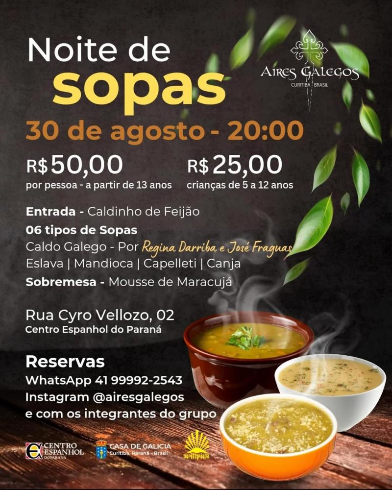 Noite de sopas, organizada por Aires Galegos da Casa de Galicia de Curitiba, no Centro Espanhol do Paraná