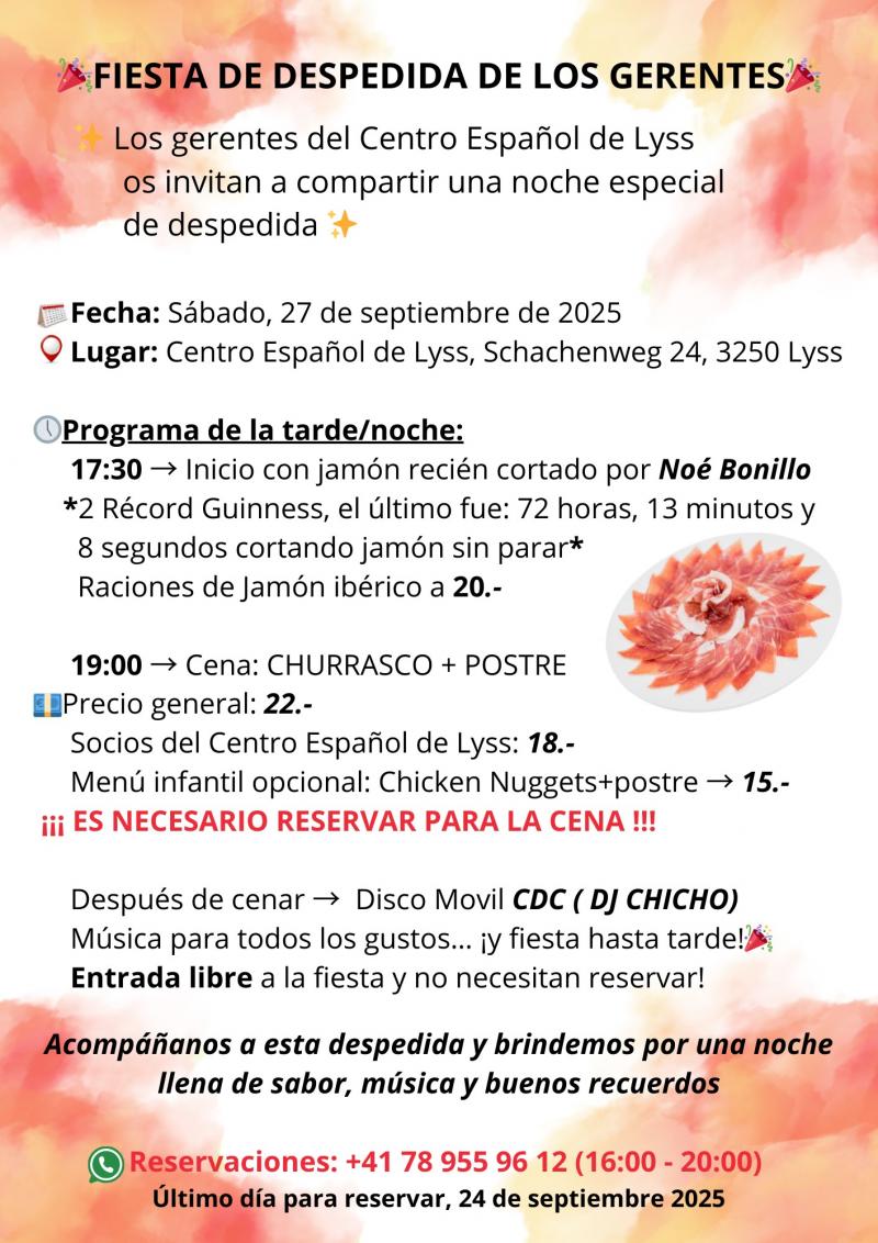 Fiesta de despedida de los gerentes en el Centro Español de Lyss, en Suiza Fiesta de despedida de los gerentes en el Centro Español de Lyss, en Suiza