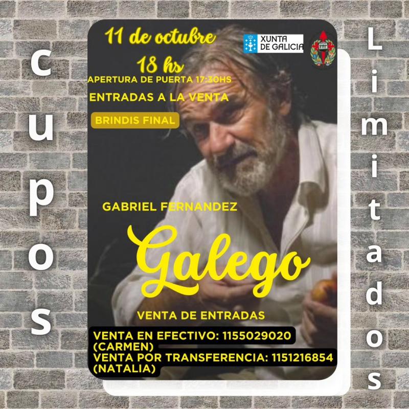 Monólogo "Galego", de Gabriel Fernández, no Centro Galego de Avellaneda, en Arxentina
