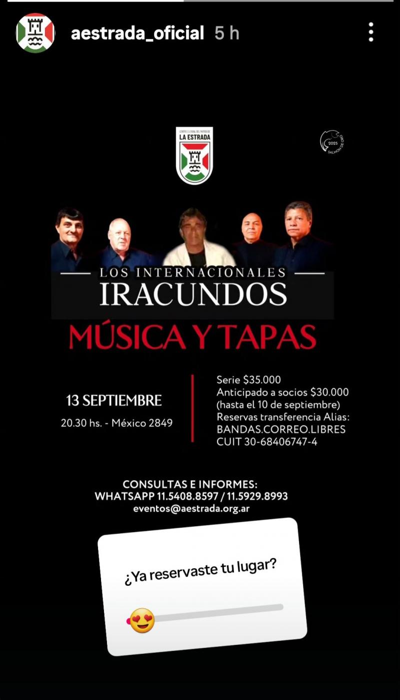 Noite de música e tapas, con Los Iracundos, no Centro Cultural do Partido da Estrada Noite de música e tapas, con Los Iracundos, no Centro Cultural do Partido da Estrada