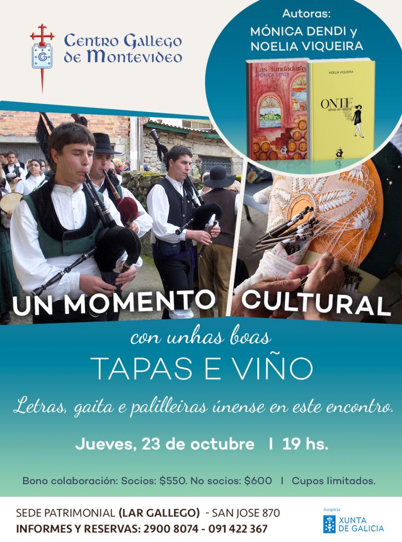 Evento cultural de letras, gaita e palilleiras no Centro Galego de Montevideo.