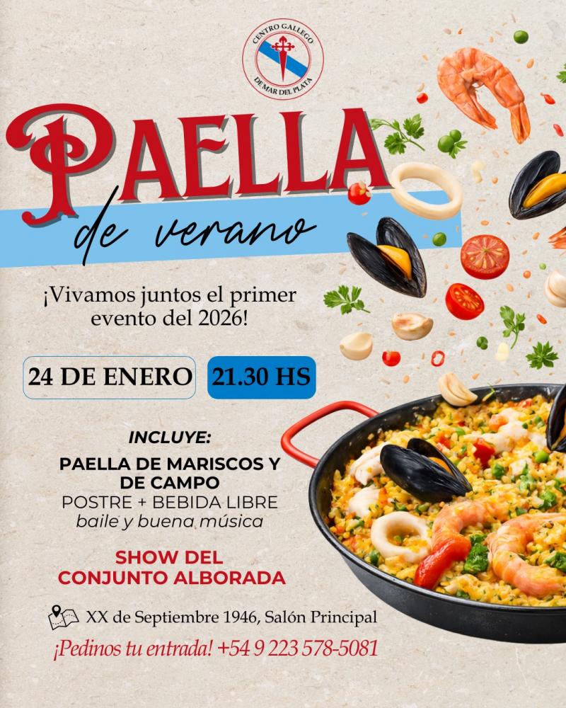Paella de verán no Centro Galego de Mar del Plata.
