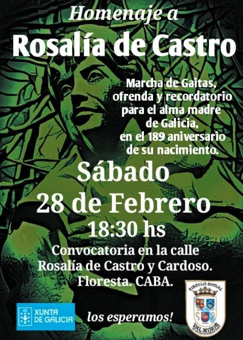 Homenaje a Rosalía de Castro organizada por el Círculo Social Val Miñor de Galicia en Buenos Aires. Homenaje a Rosalía de Castro organizada por el Círculo Social Val Miñor de Galicia en Buenos Aires.