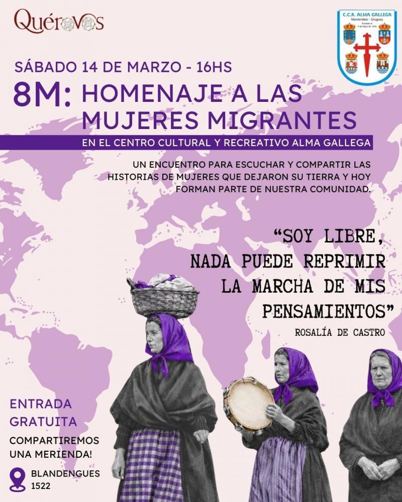 "8M: Homenaxe ás Mulleres Migrantes" no Centro Cultural e Recreativo Alma Galega en Montevideo.