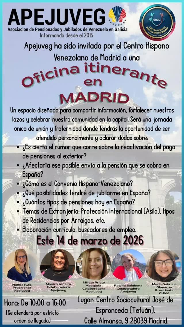 Oficina itinerante da Asociación de Pensionistas e Xubilados de Venezuela en Galicia -APEJUVEG- en Madrid.