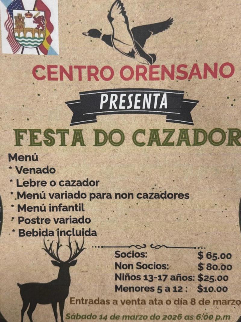Festa do cazador 2026 no Centro Ourensán de Nova Jersey.