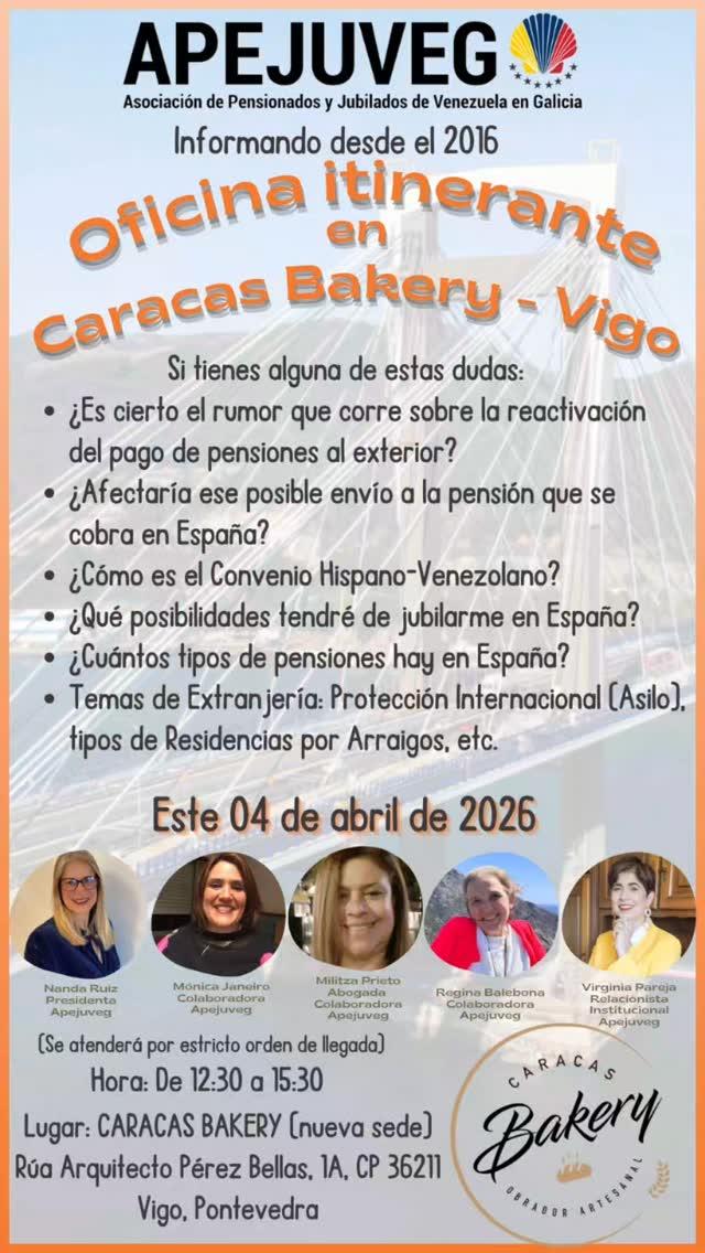 Oficina itinerante en Vigo da Asociación de Pensionistas e Xubilados de Venezuela en Galicia -APEJUVEG-.