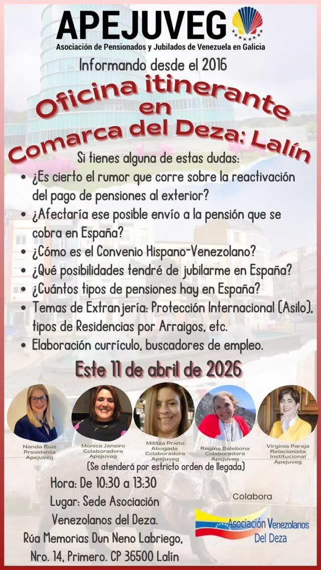 Oficina itinerante en Lalín da Asociación de Pensionistas e Xubilados de Venezuela en Galicia -APEJUVEG-.