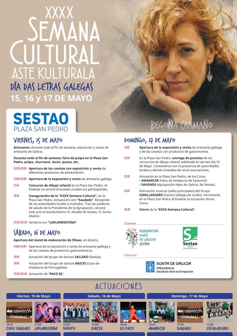 XXXX Semana Cultural, Letras Galegas 2026, organizada pola Agrupación Hijos de Galicia en Sestao.