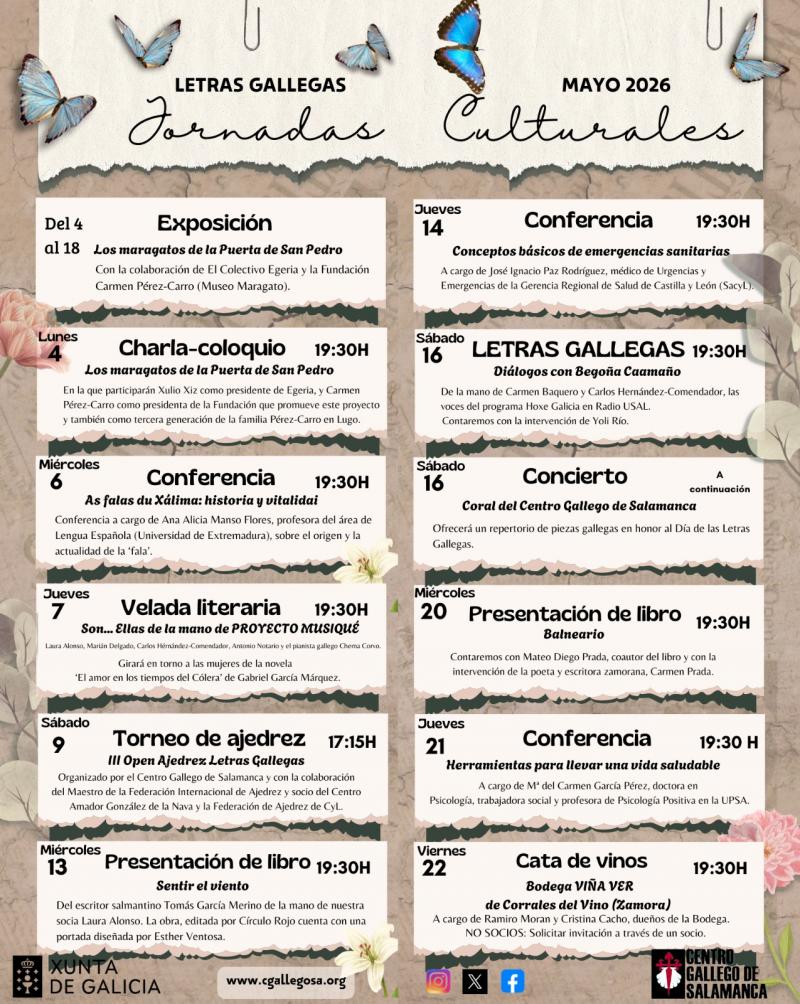 Xornadas culturais polas Letras Galegas 2026 no Centro Galego de Salamanca. Xornadas culturais polas Letras Galegas 2026 no Centro Galego de Salamanca.