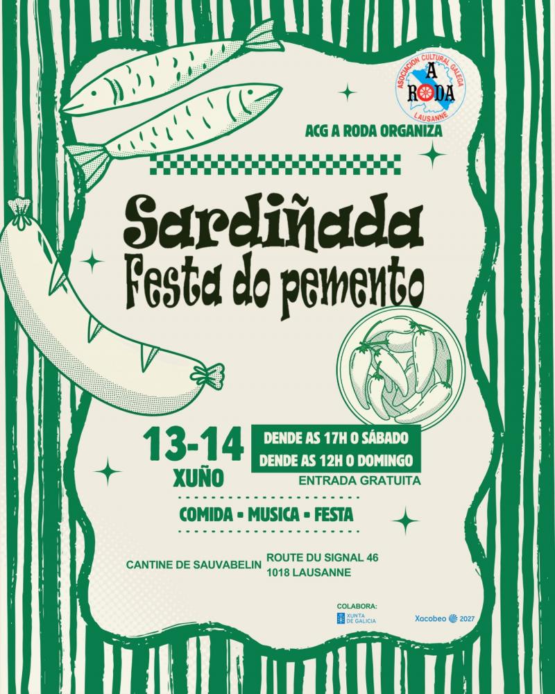 Sardinada y Fiesta del Pimiento organizada por la ACG A Roda en Lausanne, Suiza.
