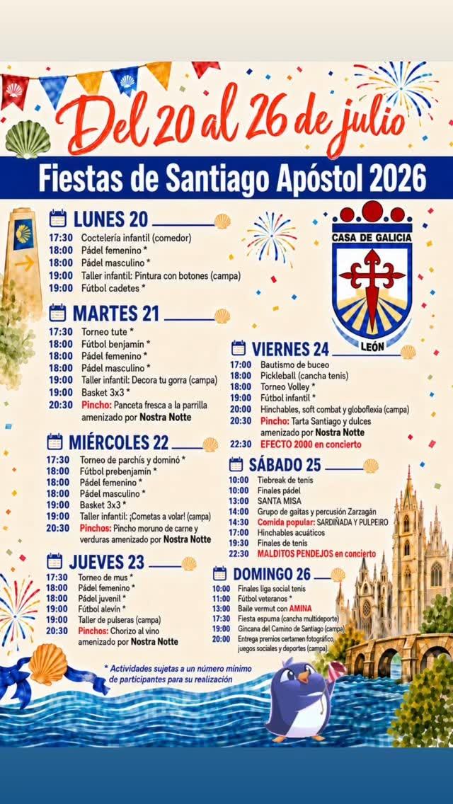 Festas do Santiago Apóstolo 2026 na Casa de Galicia en León. Festas do Santiago Apóstolo 2026 na Casa de Galicia en León.
