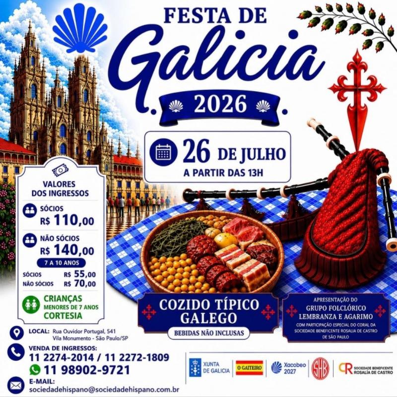 Festa de Galicia 2026 na Sociedade Hispano - Casa de Espanha en São Paulo.