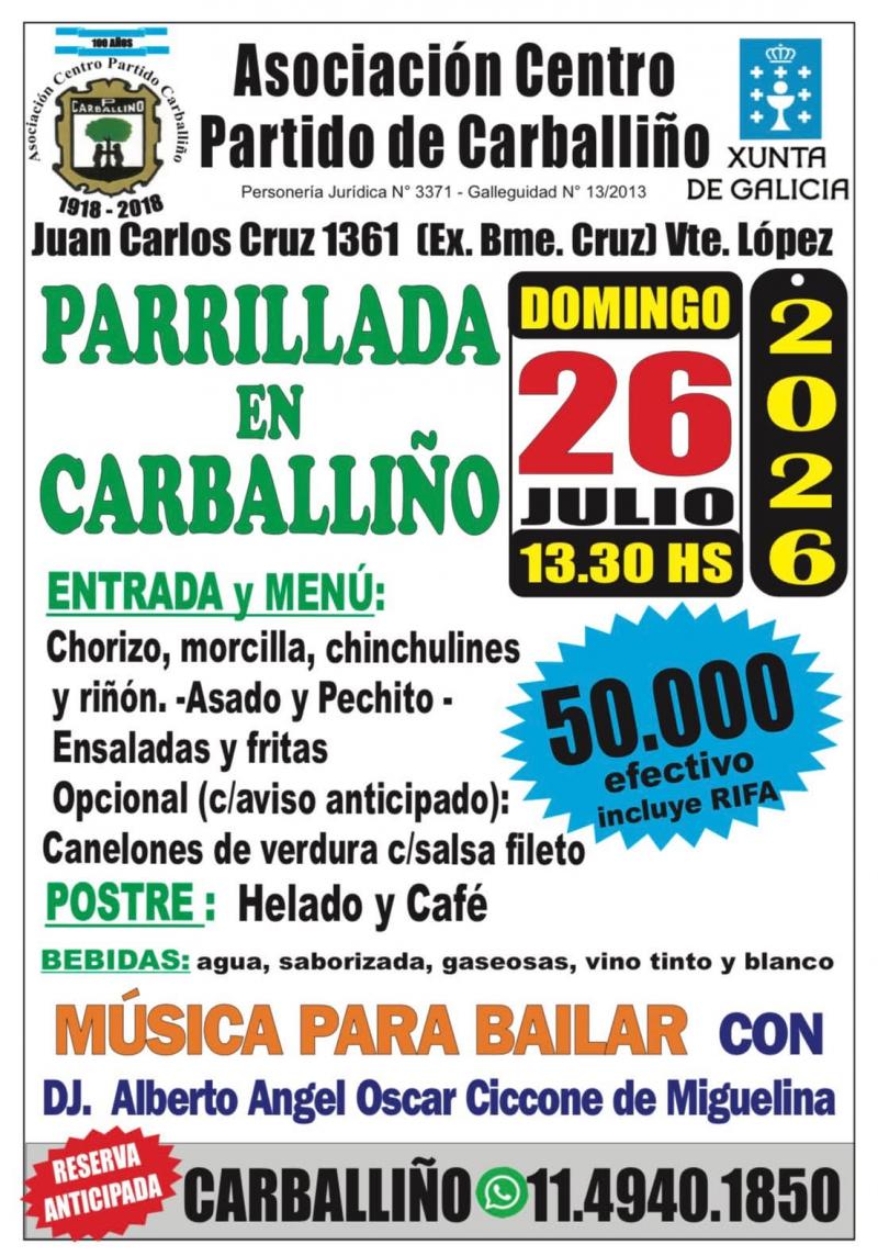 Grellada polo Día de Galicia na Asociación Centro Partido de Carballiño en Bos Aires. Grellada polo Día de Galicia na Asociación Centro Partido de Carballiño en Bos Aires.