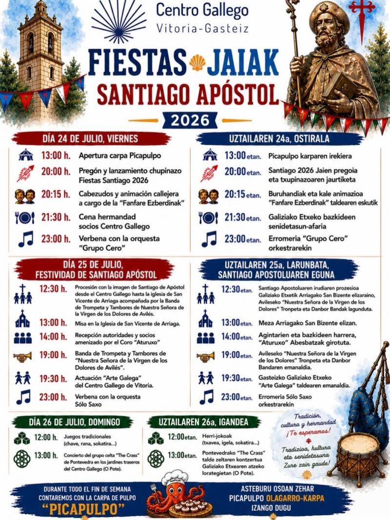 Festas do Apóstolo 2026 no Centro Galego de Vitoria.
