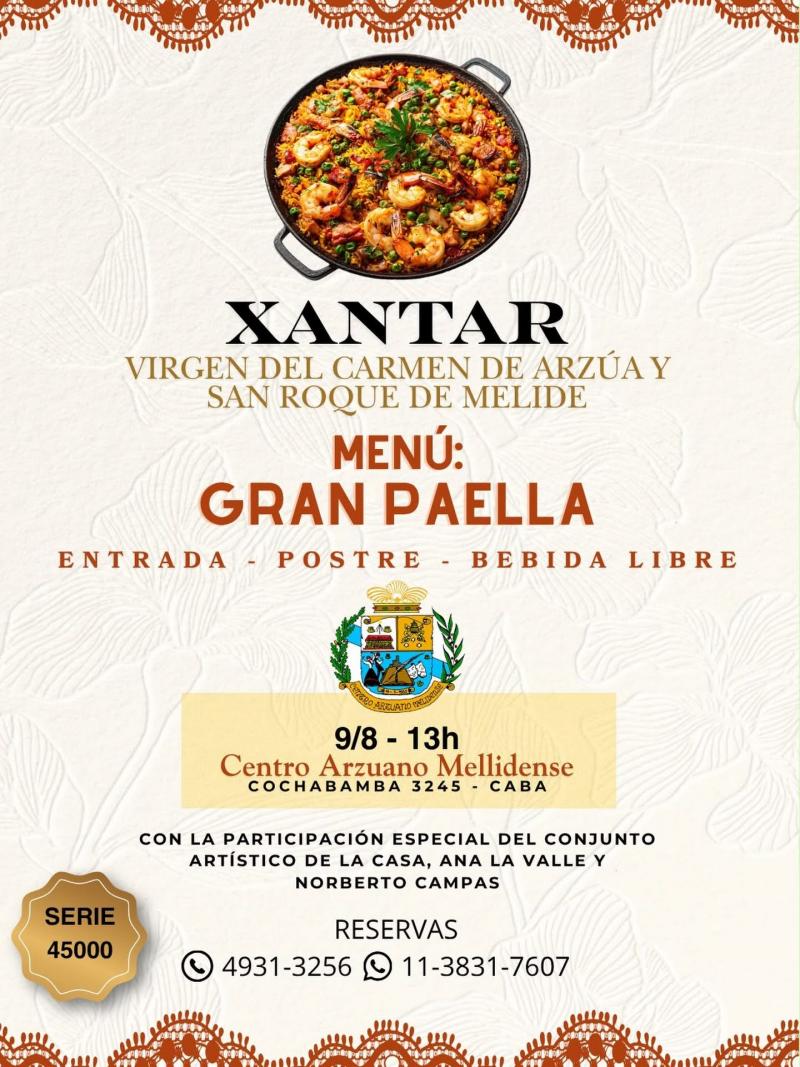 Gran xantar polas festas do Carme e do San Roque no Centro Arzuán Melidense de Bos Aires. Gran xantar polas festas do Carme e do San Roque no Centro Arzuán Melidense de Bos Aires.