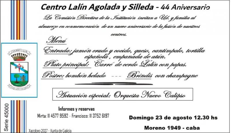 44 aniversario do Centro Lalín, Agolada e Silleda de Bos Aires. 44 aniversario do Centro Lalín, Agolada e Silleda de Bos Aires.