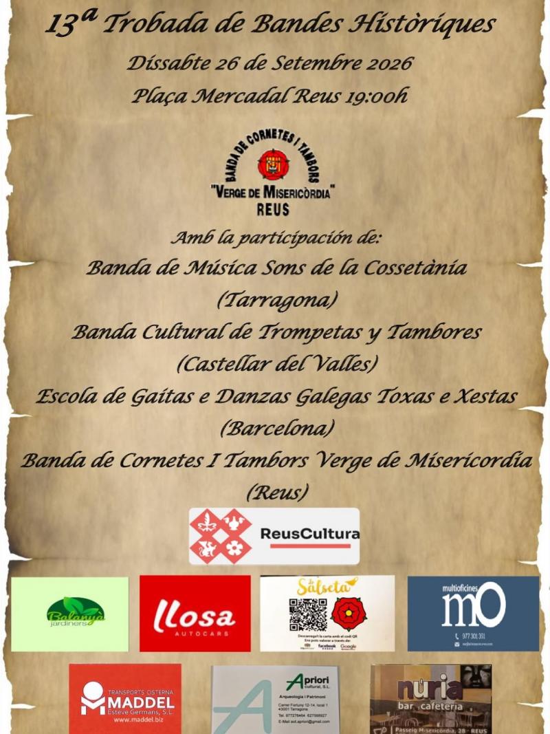 Participación de la Escuela e Gaitas y Danzas Gallegas Toxos e Xestas en la 13ª Trobada de Bandes Històriques en Reus.