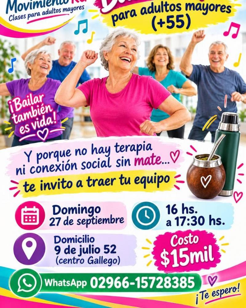 Bailoterapia para mayores en el Centro Gallego de Río Gallegos.