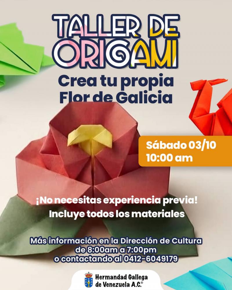 Obradoiro de origami "Crea a túa propia flor de Galicia" na Irmandade Galega de Venezuela.