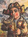 'Rapaz do corno'. Óleo sobre tea, 40,2 x 30,8 cm. 2001.