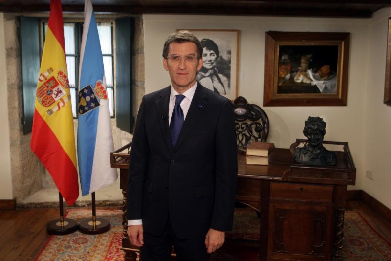 El presidente de la Xunta durante su Mensaje de Fin de Año. Foto: Conchi Paz.