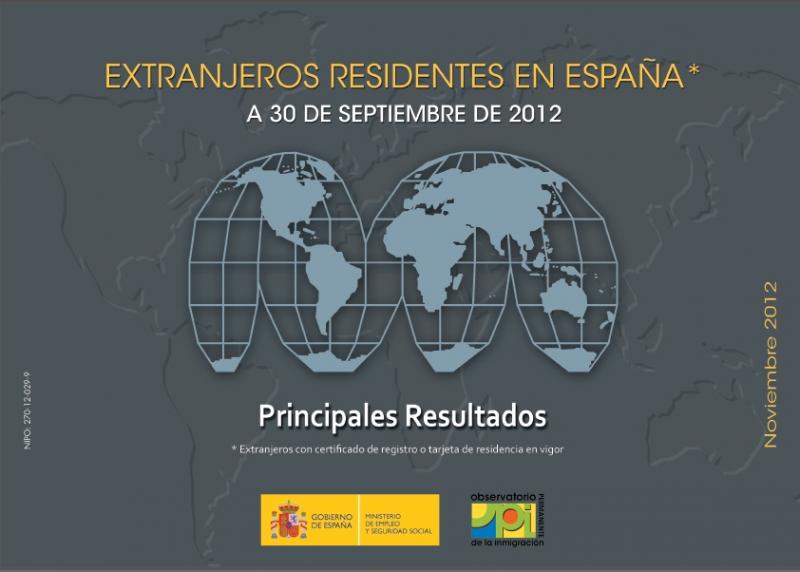'Extranjeros residentes en España a 30 de septiembre de 2012. Principales Resultados'.
