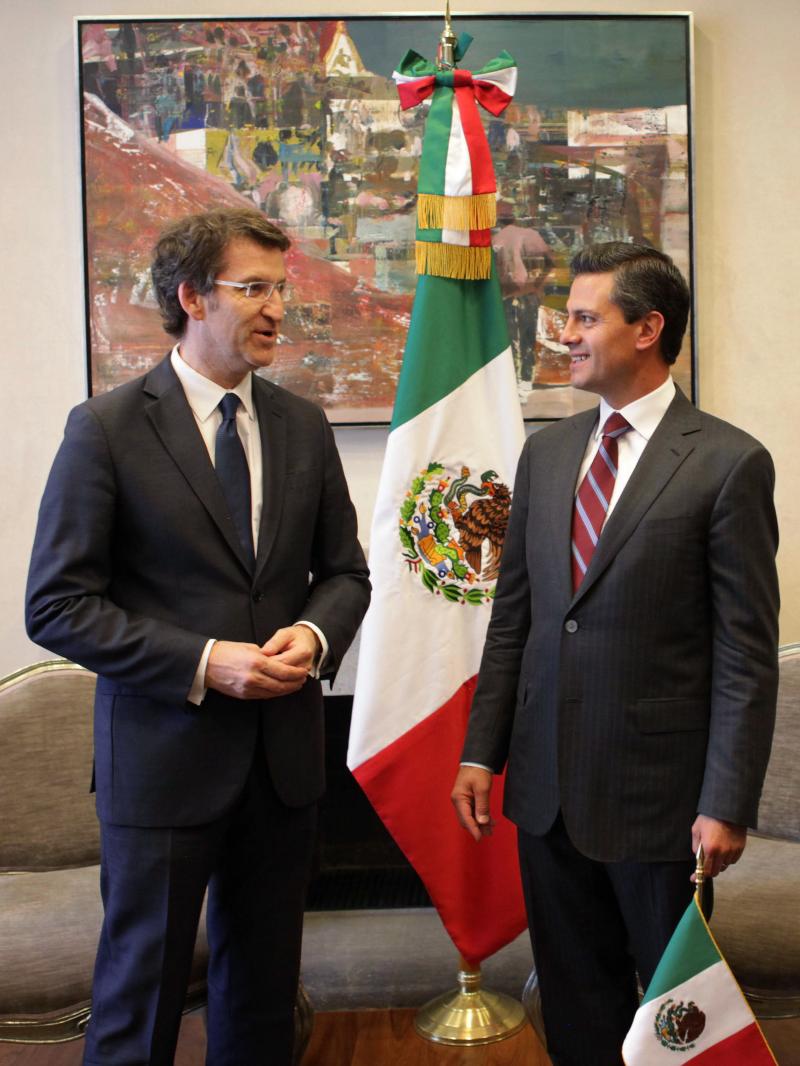O presidente da Xunta, Alberto Núñez Feijóo, na reunión que mantivo hoxe co titular do Goberno de México, Enrique Peña Nieto. 