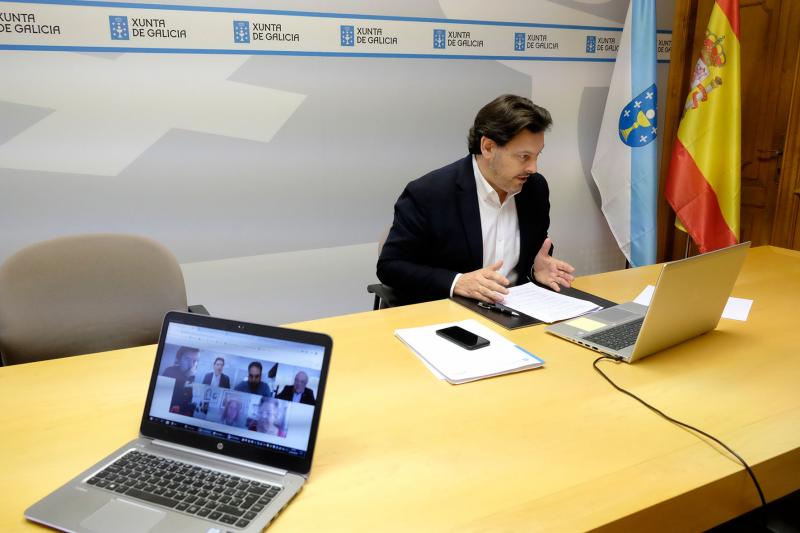 Imaxe da videoconferencia do secretario xeral da Emigración cos e coas representantes das entidades galegas na Arxentina e Uruguai