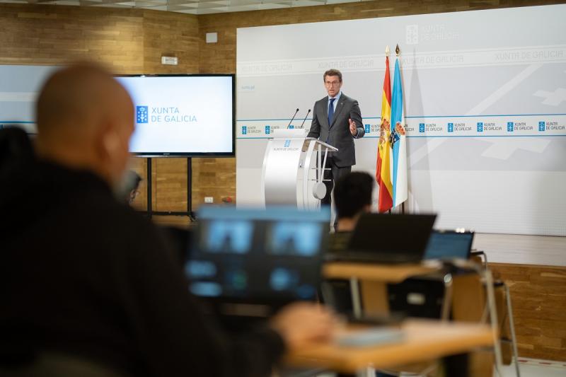 O presidente da Xunta de Galicia, Alberto Núñez Feijóo, durante a rolda de prensa posterior ao Consello desta semana