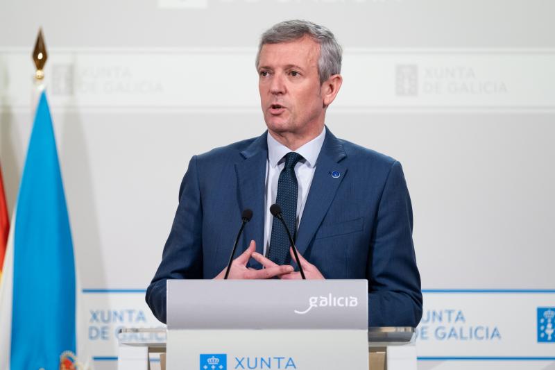 El presidente de la Xunta de Galicia, Alfonso Rueda, en la rueda de prensa posterior al Consello de la Xunta