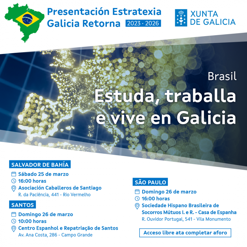 La Estrategia Galicia Retorna se presenta hoy en Salvador de Bahía y mañana, 26 de marzo, lo hará en Santos y São Paulo