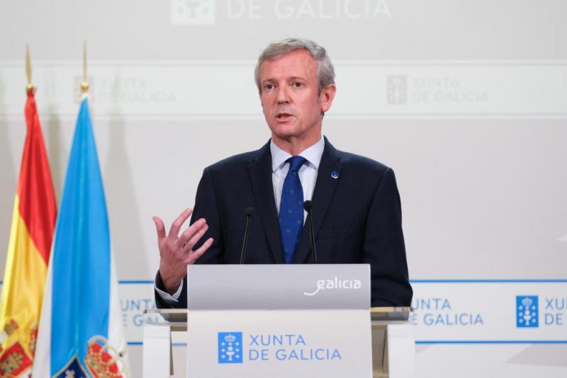 El presidente de la Xunta de Galicia, Alfonso Rueda, durante la rueda de prensa posterior al Consello celebrado hoy