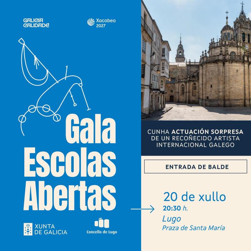 Lugo acogerá este lunes 20 de julio la gran gala de clausura de Escolas Abertas, con una actuación sorpresa de un reconocido artista internacional gallego.