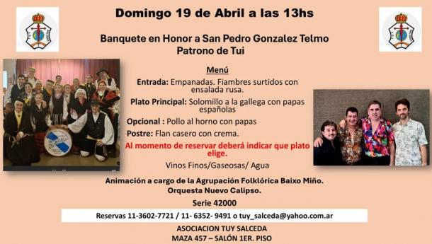 Banquete pola festa do San Telmo na Asociación Tui-Salceda de Bos Aires.