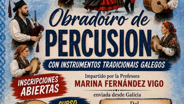 Obradoiro de percusión no Centro Galego de Santa Cruz de Tenerife.